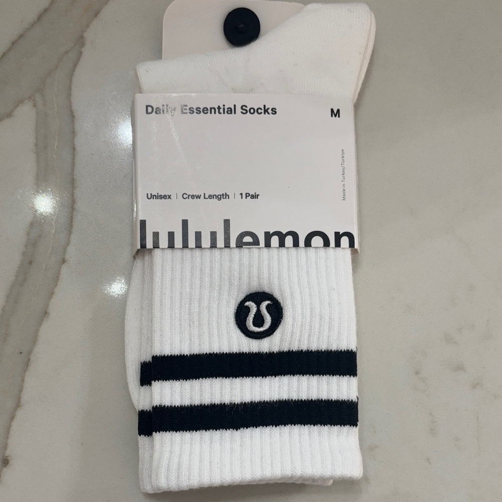 lululemon athletica White Crew Socks with Black Stripes